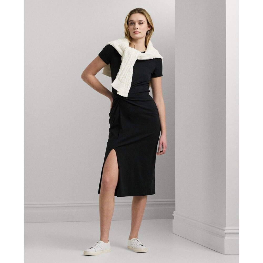 Lauren Ralph Lauren Women’s Jersey Twist-Front Midi Dress M Slit Slim Fit